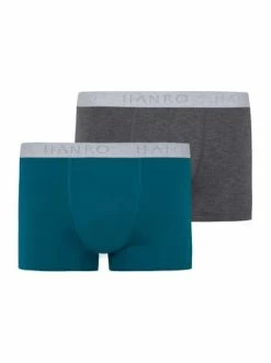 Wäsche Hanro Boxershorts Cotton Essentials In Deep Lagoon/coal Melange Günstig Kaufen
