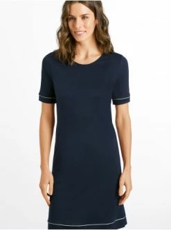 Große Größen Hanro Kurzarm Nachthemd Natural Comfort 90cm In Dunkelblau Günstig Kaufen -hanro shop hanro kurzarm nachthemd natural comfort 90cm in dunkelblau 2