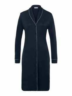 Große Größen Hanro Langarm Nachthemd Natural Comfort 100cm In Dunkelblau Günstig Kaufen