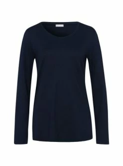 Große Größen Hanro Schlafanzug Shirt Langarm Sleep & Lounge In Deep Navy Günstig Kaufen