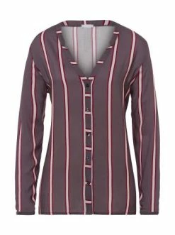 Große Größen Hanro Schlafanzug Shirt Langarm Sleep & Lounge In Sleek Stripe Günstig Kaufen