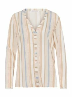 Große Größen Hanro Schlafanzug Shirt Langarm Sleep & Lounge In Textured Stripe Günstig Kaufen