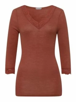 Große Größen Hanro T-Shirt Woolen Lace 3/4-Arm In Marsala Günstig Kaufen
