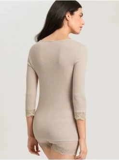 Große Größen Hanro T-Shirt Woolen Lace 3/4-Arm In Pumice Günstig Kaufen -hanro shop hanro t shirt woolen lace 3 4 arm in pumice 3