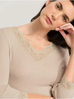 Große Größen Hanro T-Shirt Woolen Lace 3/4-Arm In Pumice Günstig Kaufen -hanro shop hanro t shirt woolen lace 3 4 arm in pumice 5