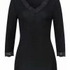 Große Größen Hanro T-Shirt Woolen Lace 3/4-Arm In Schwarz Günstig Kaufen -hanro shop hanro t shirt woolen lace 3 4 arm in schwarz