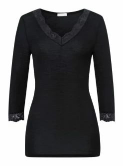 Große Größen Hanro T-Shirt Woolen Lace 3/4-Arm In Schwarz Günstig Kaufen