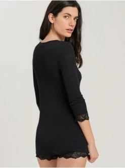 Große Größen Hanro T-Shirt Woolen Lace 3/4-Arm In Schwarz Günstig Kaufen -hanro shop hanro t shirt woolen lace 3 4 arm in schwarz 3