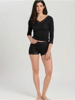 Große Größen Hanro T-Shirt Woolen Lace 3/4-Arm In Schwarz Günstig Kaufen -hanro shop hanro t shirt woolen lace 3 4 arm in schwarz 4