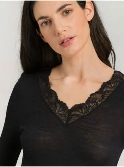 Große Größen Hanro T-Shirt Woolen Lace In Schwarz Günstig Kaufen -hanro shop hanro t shirt woolen lace in schwarz 5
